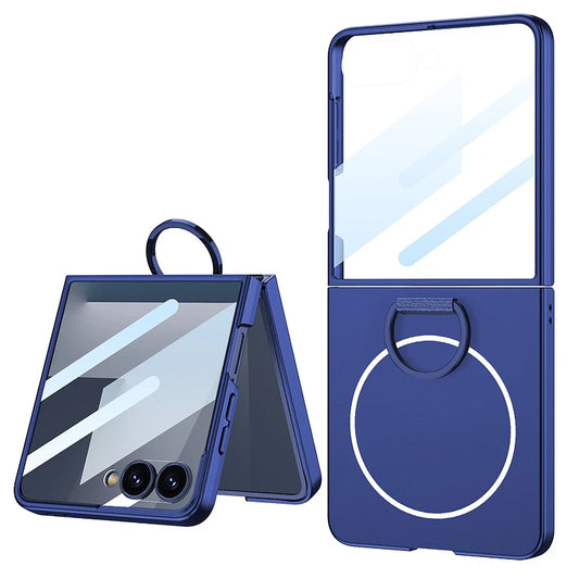 Luxury Magnetic Integrated Case With Ring For Samsung Galaxy Z Flip 7 ZFlip7 2-piece Set With Film For Magsafe Back Cover Funda