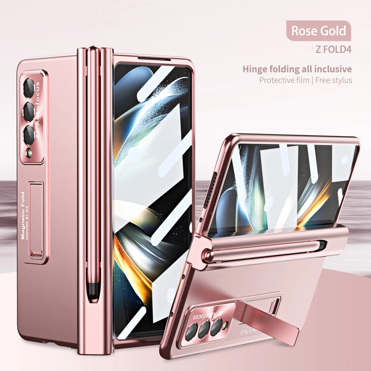 Plating Clear Magnetic Case For Samsung Galaxy Z Fold 7 6 5 4 3 Kickstand 360 Full Screen Protector Film Folding Cover
