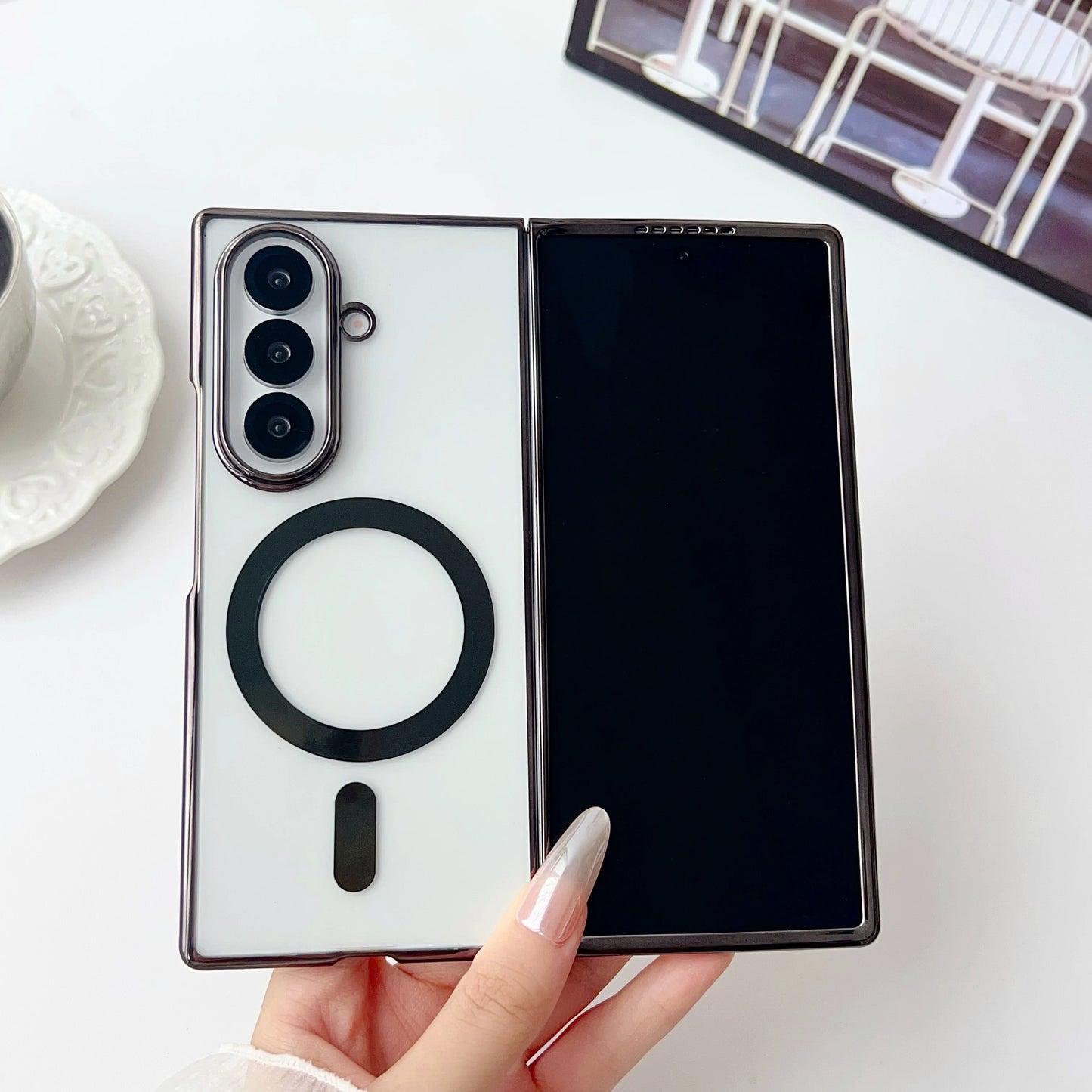 Electroplated Transparent Magnetic Case For Samsung Galaxy Z Fold 3 4 5 6 7 ZFold7 Fold6 5G Plating Clear Shockproof Back Cover