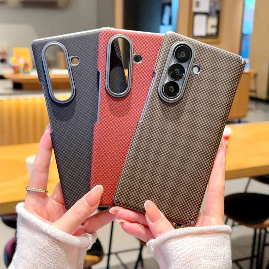 Carbon Fiber Texture Hinge Protection Magnetic Phone Case For Samsung Galaxy Z Fold 8 7 Fold8 Fold7 5G Electroplated Back Cover
