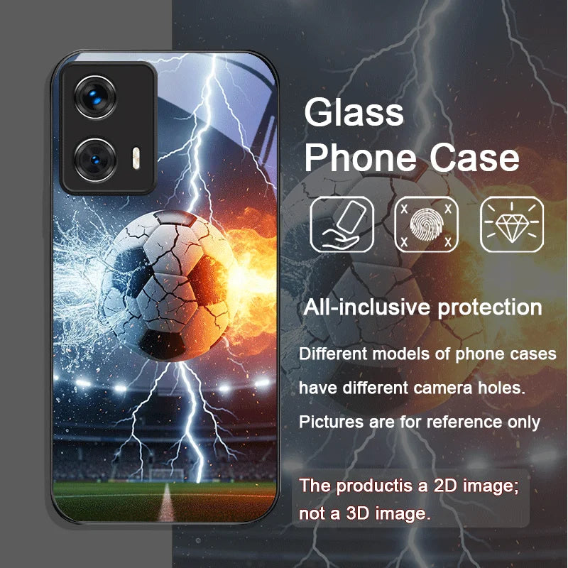 Creative Football Printed Pattern Tempered Glass Phone Case for Motorola Moto Edge 50 Fusion 40 Neo 30 Pro G85 G84 G54 G24 Cover