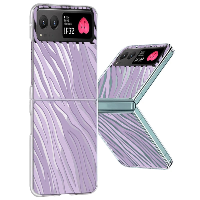 Stripe Pattern Clear Hard Phone Case For Motorola Razr 40 50 Ultra Fall Protection Folding Cover For Moto 40Ultra Razr40 Razr50