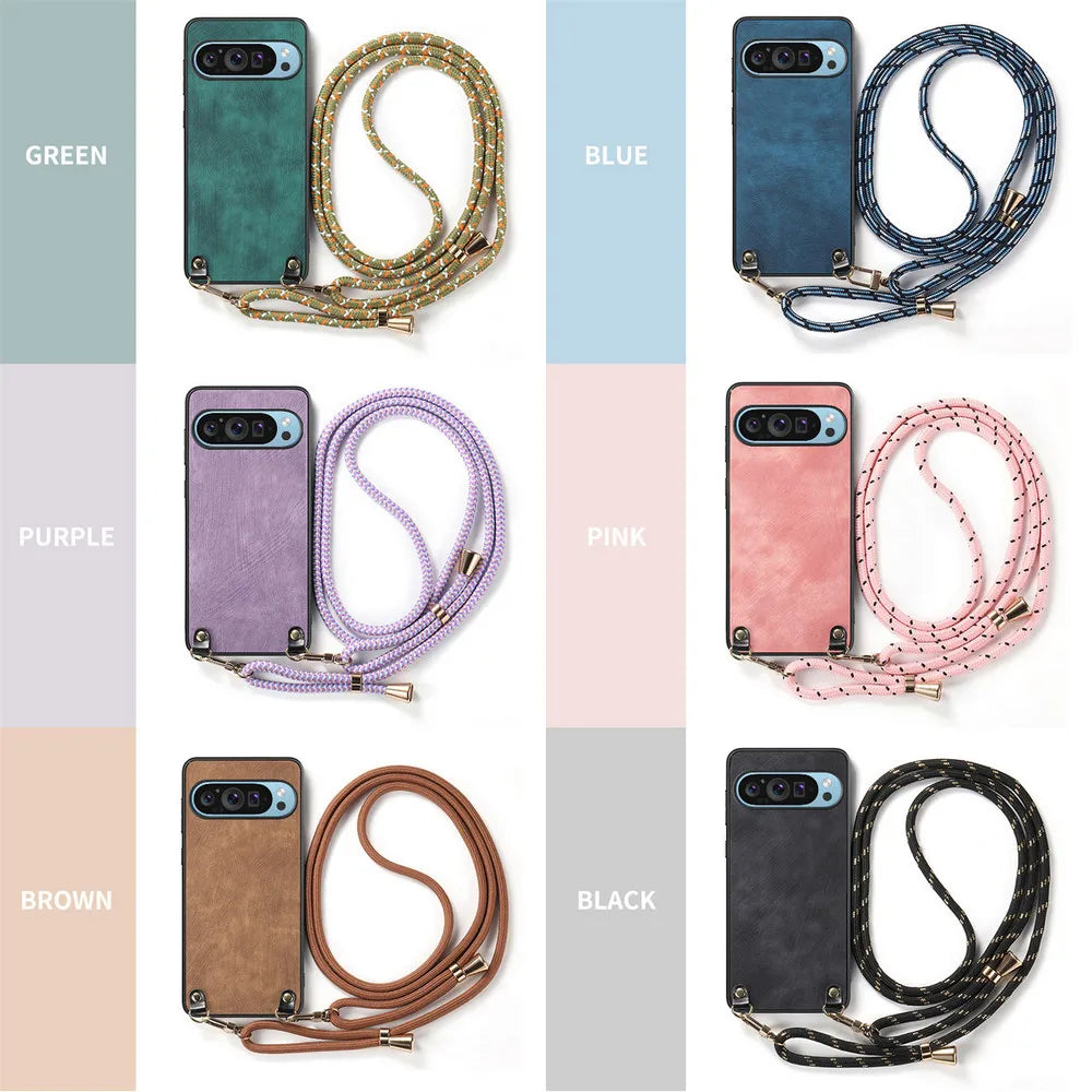 Luxury Case For Google Pixel 11 Pro XL 5G Crossbody Strap Armor Leather Back Etui Pixel 11 Pro Shockproof Funda