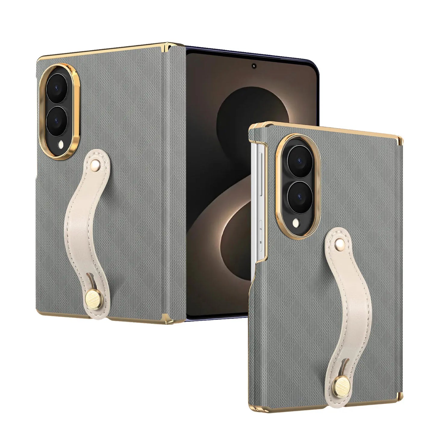 Business Plaid Leather Texture Case for Samsung Galaxy Z Fold 8 Ultra Fold7 6 Dual-Axis Hinge Protection Wrist Strap Fit Cover