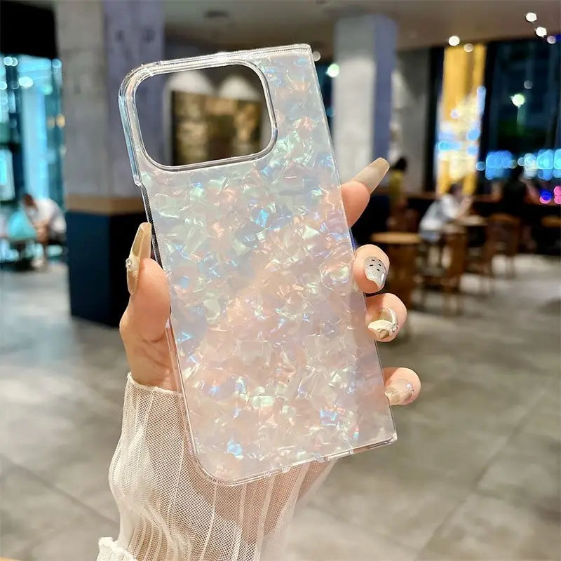 For Google Pixel 10 Pro Fold Case Fashion Flower Print Phone Back Cover Dreamy Pearl Glitter Shockproof Hard Shell