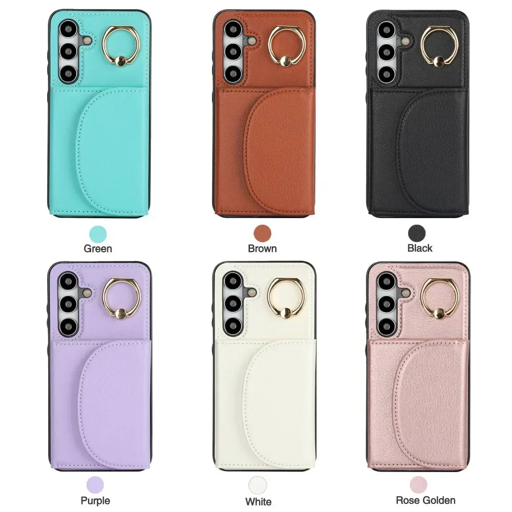 Ring Stand Card Wallet Phone Case for Samsung Galaxy S21 S23 FE S22 S24 S25 Ultra Plus A54 A14 A15 A55 A35 A16 5G Leather Cover