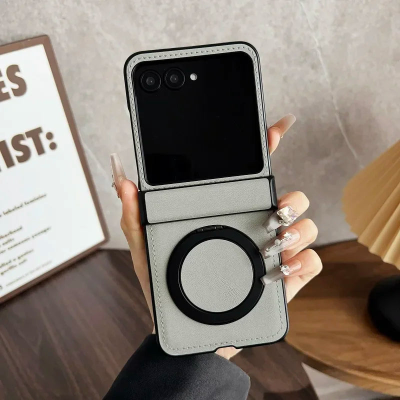 For Magsafe Holder Phone Case For Motorola Razr 60 50 Ultra Leather Hinger Protective Cover For Motorola Razr 40 Ultra Funda