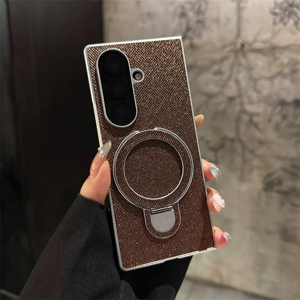 Luxury Full Glitter Rhinestone Folding Stand Phone Case For Samsung Z Fold 7 6 5 4 3 Plating Shockproof Frame Protection Cover