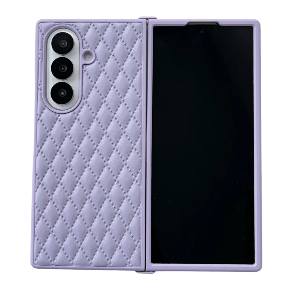 Fashion Diamond Texture PU Leather Phone Case for Samsung Galaxy Z Fold 7 6 5 4 3 5G Shockproof ZFold7 fold6 Cover Shell
