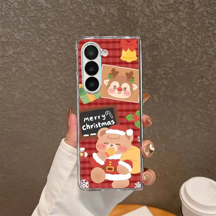 Christmas Cartoon Rabbit Transparent Soft Phone Cover Case for Samsung Galaxy ZFold5 ZFold7 ZFold4 ZFold3 ZFold6 Z Fold 7 6 5 4