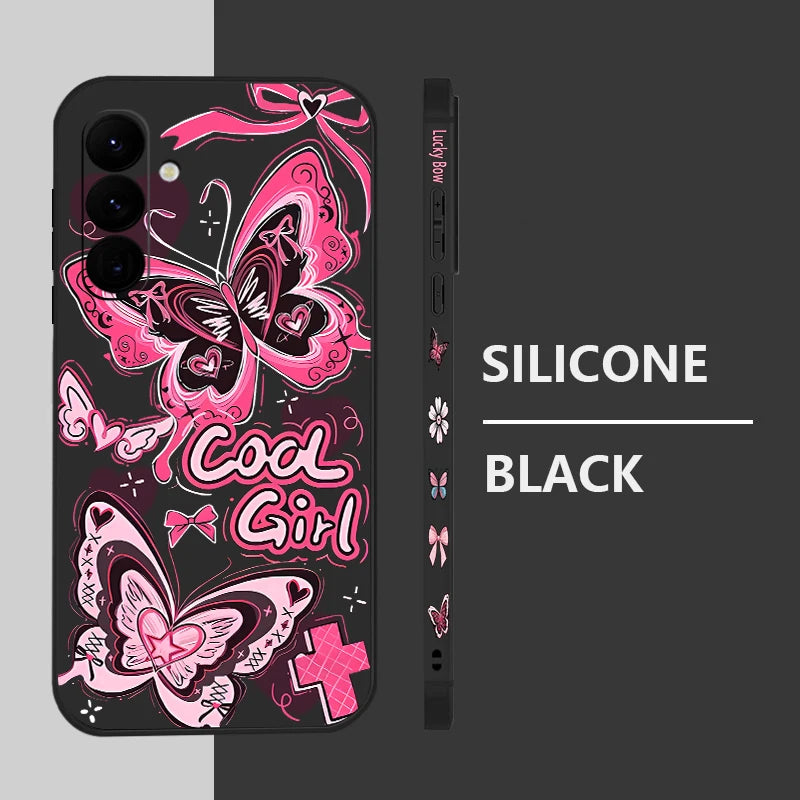 Cool Girl Butterfly Case For Samsung Galaxy S25 Edge S24 Ultra S23 S22 Plus S21 FE A15 A35 A55 A16 A54 A36 A56 A17 5G Capa Funda