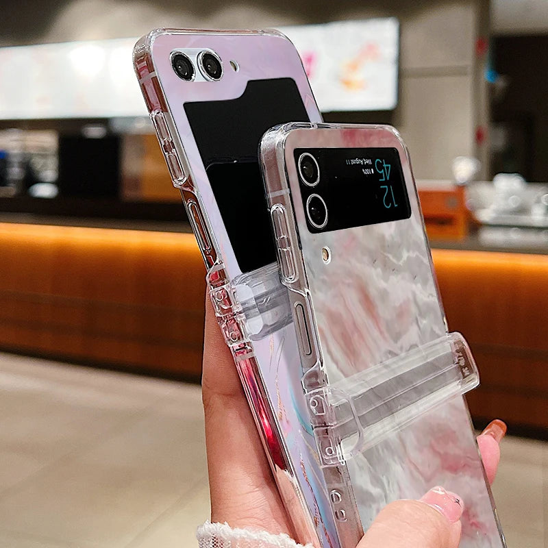 Ink Marble Pattern Clear Phone Case For Samsung Galaxy Z Flip7 FE Flip5 Flip6 Folding Hard Cover For Samsung Z Flip 7 6 5 4 3 5G