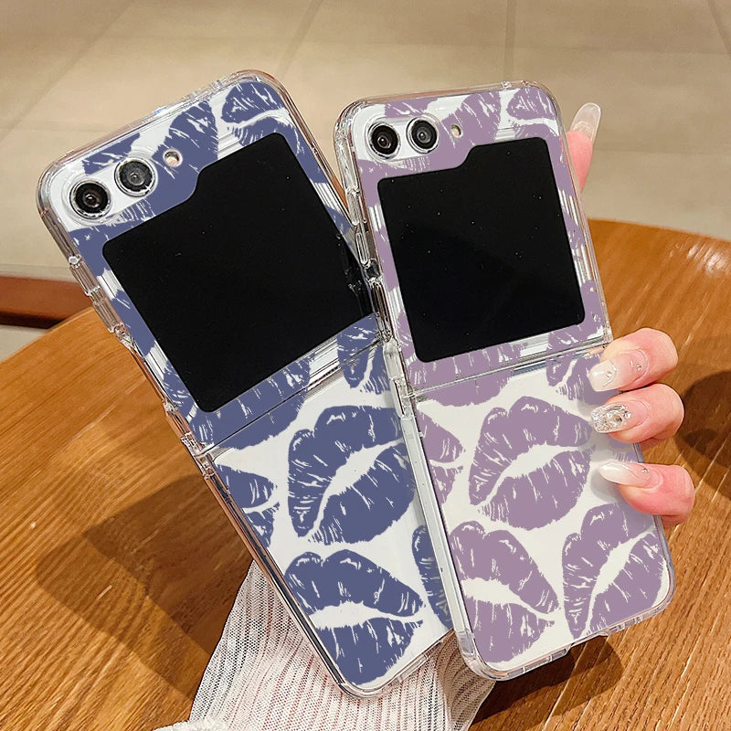 Luxury Kiss Lips Phone Case For Samsung Galaxy Z Flip 6 5 4 3 Metal Buckle Clear TPU Folding Cover For Samsung Z Flip6 Flip5