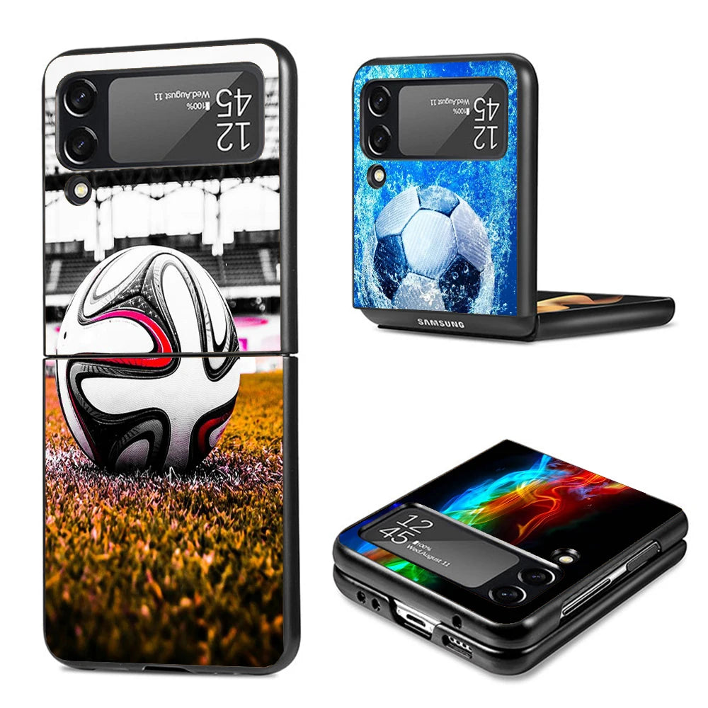 Football Soccer Ball Design Phone Case For Samsung Galaxy Z Flip3 Flip4 Flip5 Flip6 Flip7 For Z Flip 7 6 5 4 3 5G Hard Folding C