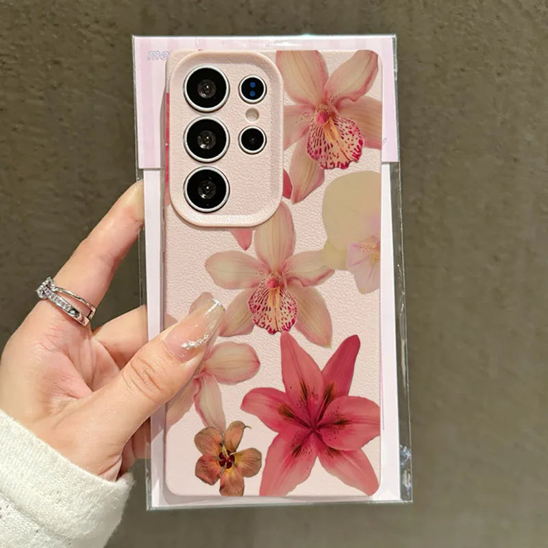 For Samsung Galaxy S25 S24 S23 S22 S21 FE Plus Ultra Watercolor Hibiscus Flower Phone Case for A55 A35 A15 A16 A56 A53 A54 Cover