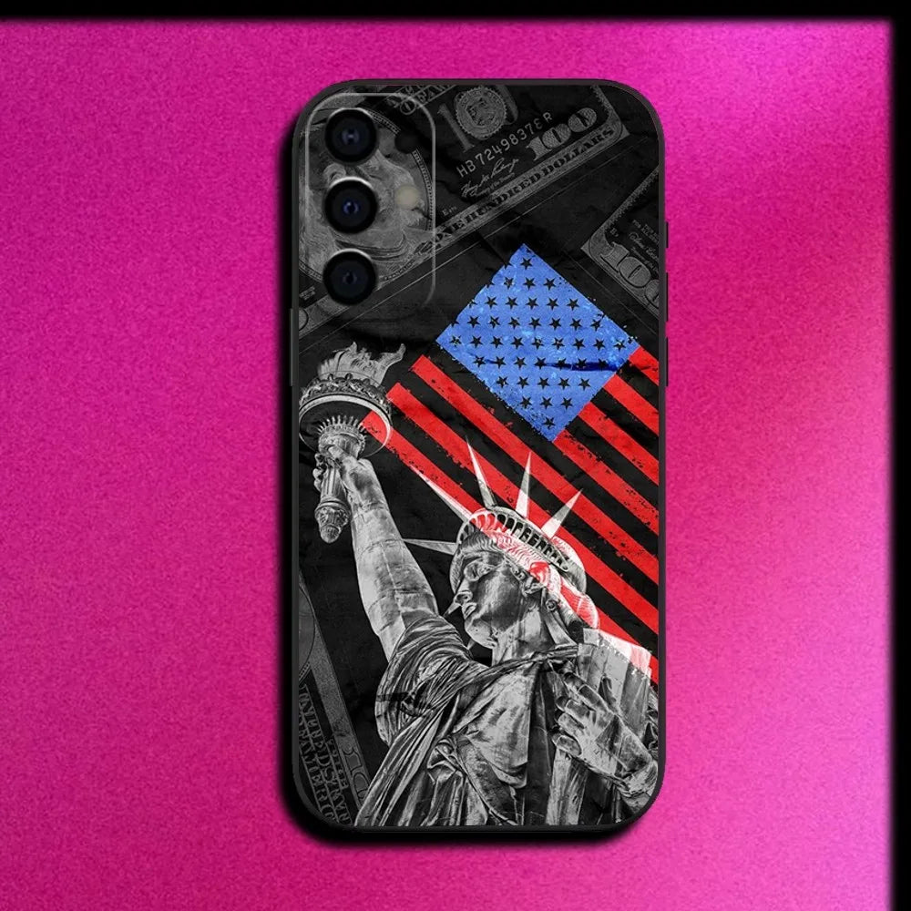 America USA Flag Phone Case For Samsung S25,S24,S21,S22,S23,S30,Ultra,S20,Plus,Fe,Lite,Note,10,9,5G Black Cover