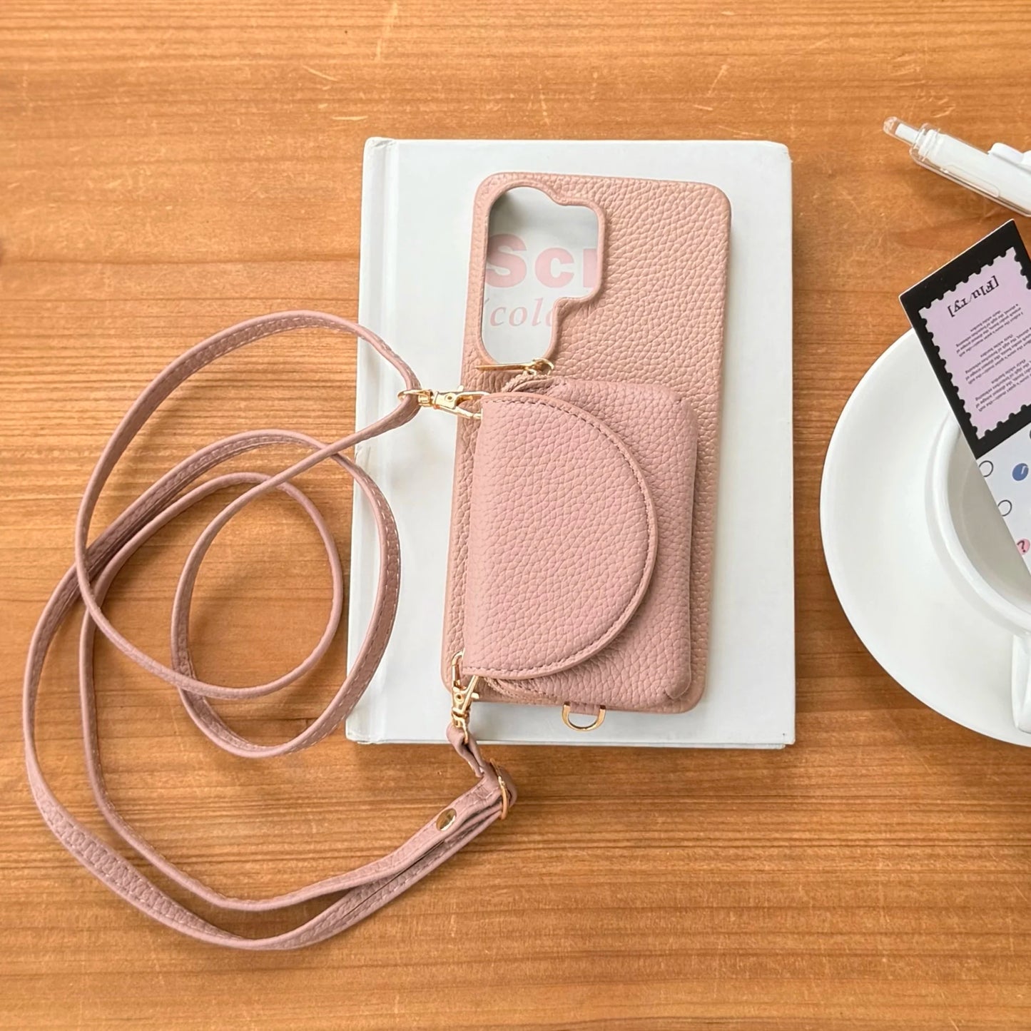 Crossbody Long Lanyard Leather Cards Bag Case for Samsung S26 Ultra S25 S24 Plus A17 A07 A57 A37 Built in Makeup Mirror Cover