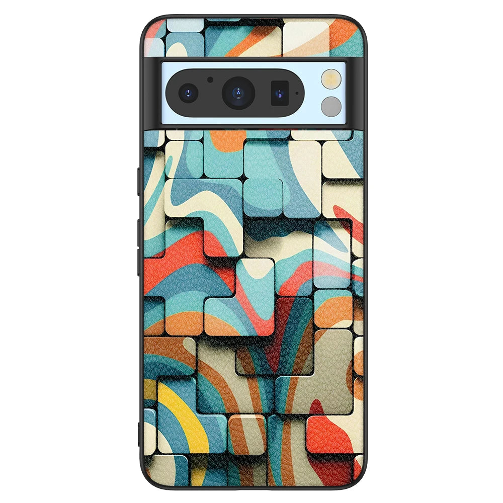 Back Cover Leather Case for Google Pixel 4 XL 4A 5 5A 5G 6 Pro 6A 7 Pro 7A 8 Pro 8A High Quality with Color Block Pattern Print