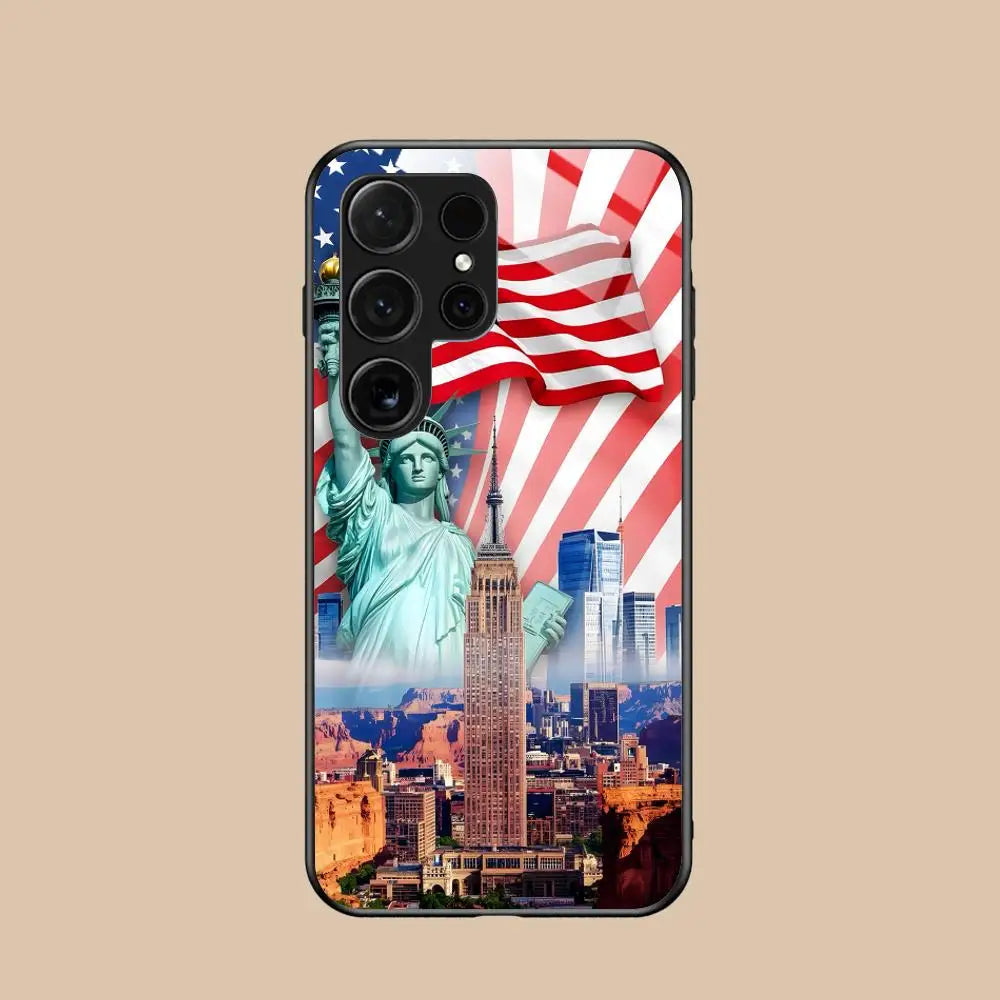 USA America Flag Mobile Cell Phone Case for Samsung Galaxy S26 S25 S24 S23 S22 S21 S20 Note20 Plus FE Ultra Glass Colorful Cover