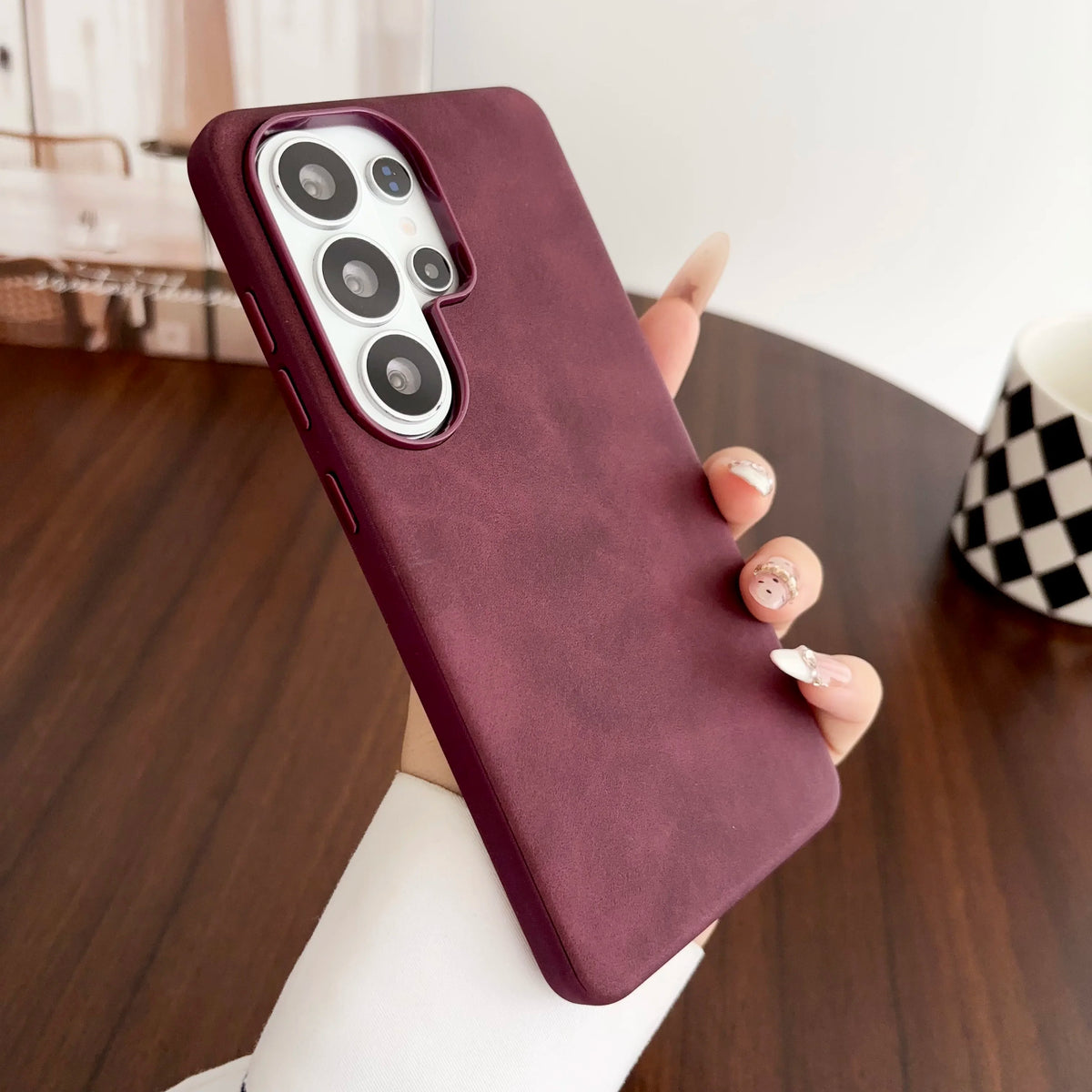 Fashion Lambskin Leather Texture Matte armor Case For Samsung S26 Ultra S25 S24 S23  Plus Lens Shockproof Phone Protect Cover