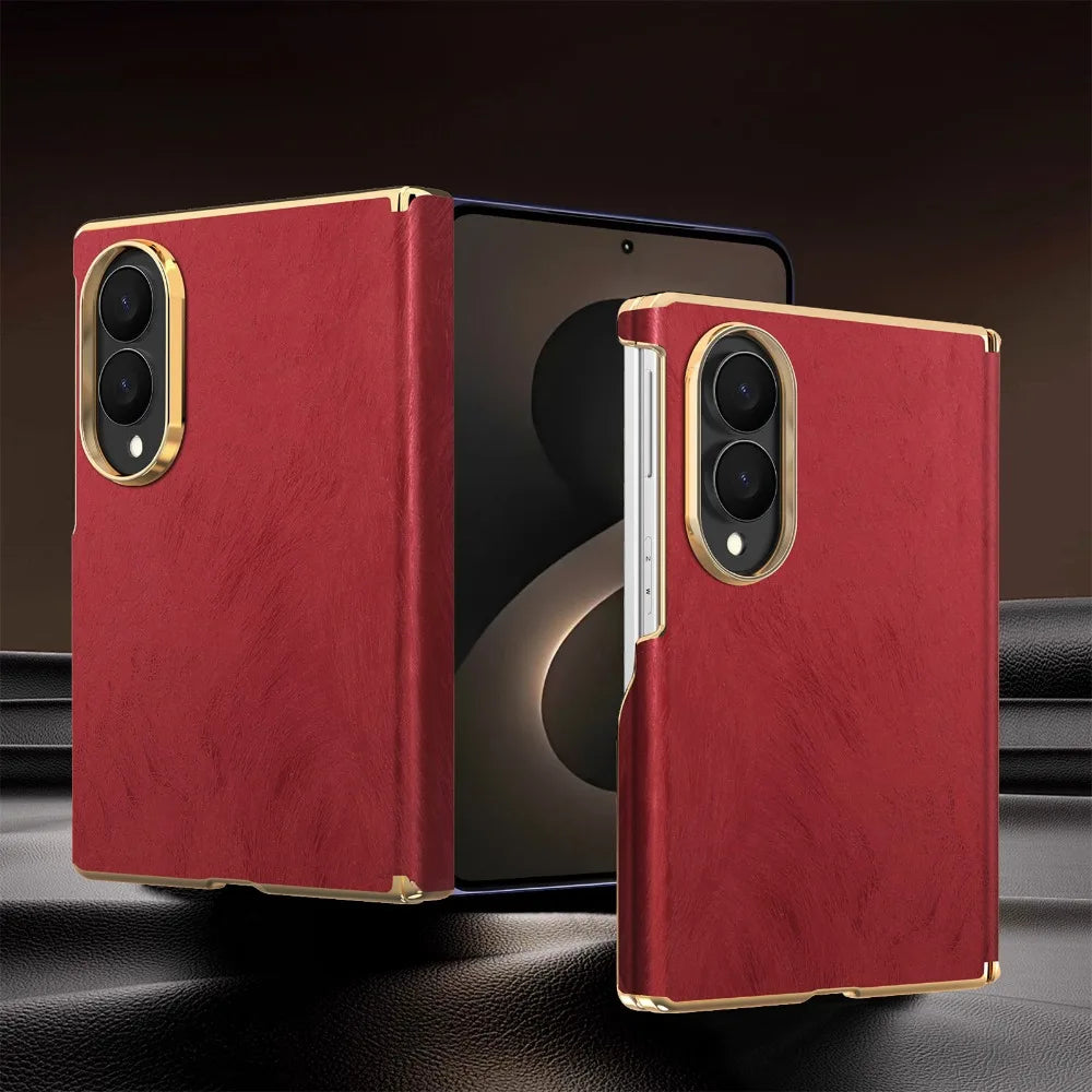 Luxury Velvet Leather for Magsafe Magnetic Case for Samsung Galaxy Z Fold 8 Ultra 7 6 Plating Lens Dual-axis Hinge Protect Cover