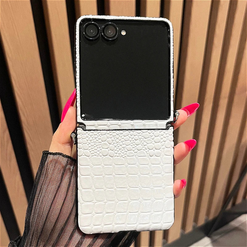 Luxury Crocodile Leather Case for Samsung Galaxy Z Flip 8 7 6 5 4 3 5G ZFlip7 FE ZFlip8 Alligator Pattern Shockproof Cover Funda