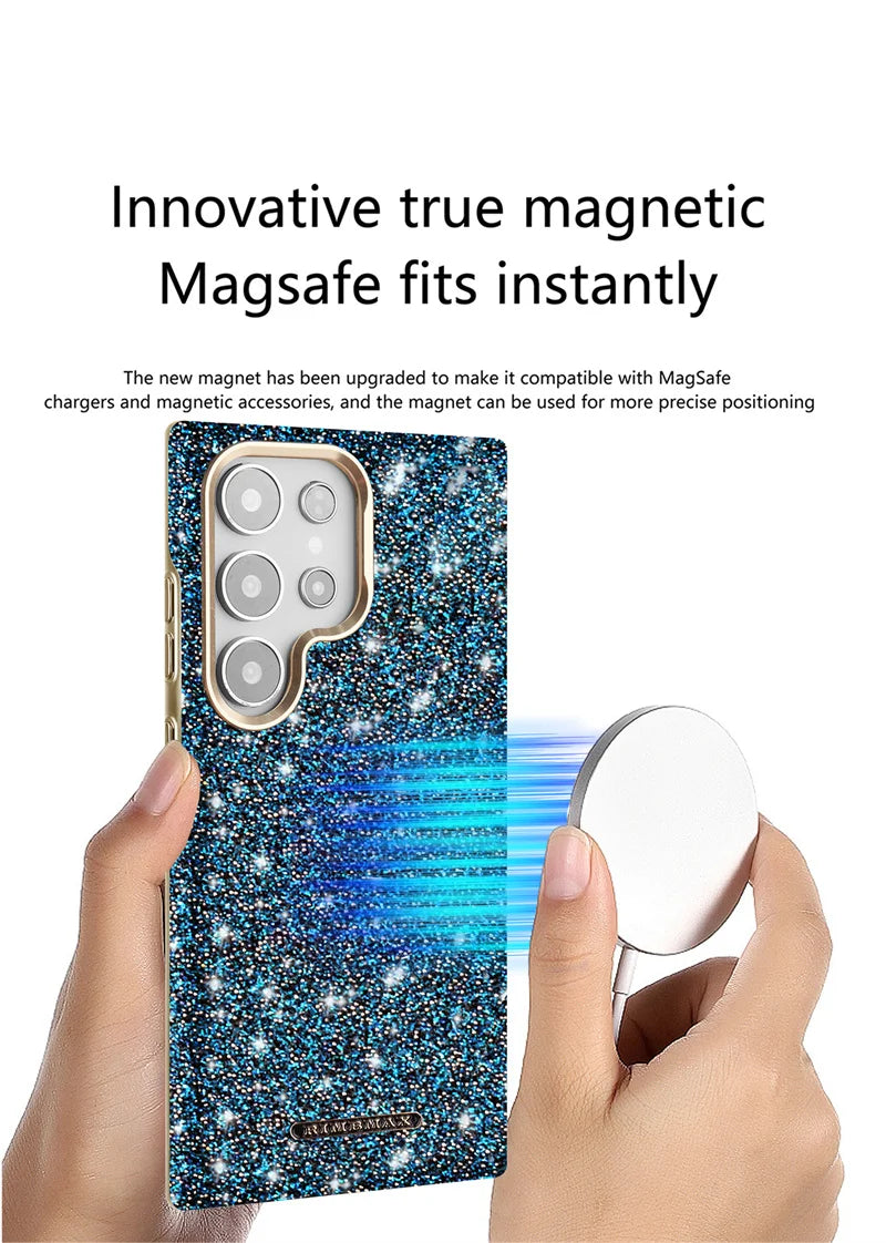 For Samsung Galaxy S24 S25 Ultra S25 Plus Electroplated Flash Powder Magsafe Phone Cas Fall Prevention Wireless Charging Cover