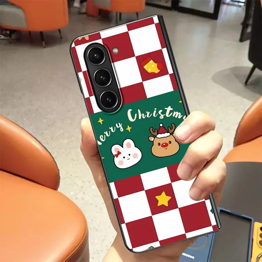 Back Phone Cover Case for Samsung Galaxy ZFold3 ZFold6 ZFold5 Z Fold 7 6 5 4 3 ZFold7 ZFold4 Christmas Cartoon Rabbit
