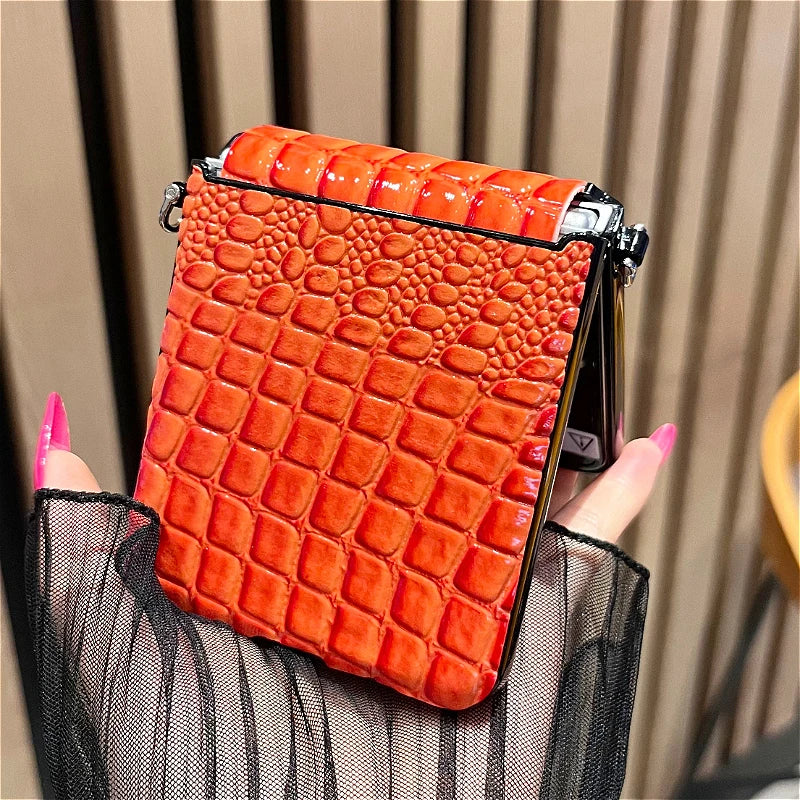 Luxury Crocodile Leather Case for Samsung Galaxy Z Flip 8 7 6 5 4 3 5G ZFlip7 FE ZFlip8 Alligator Pattern Shockproof Cover Funda