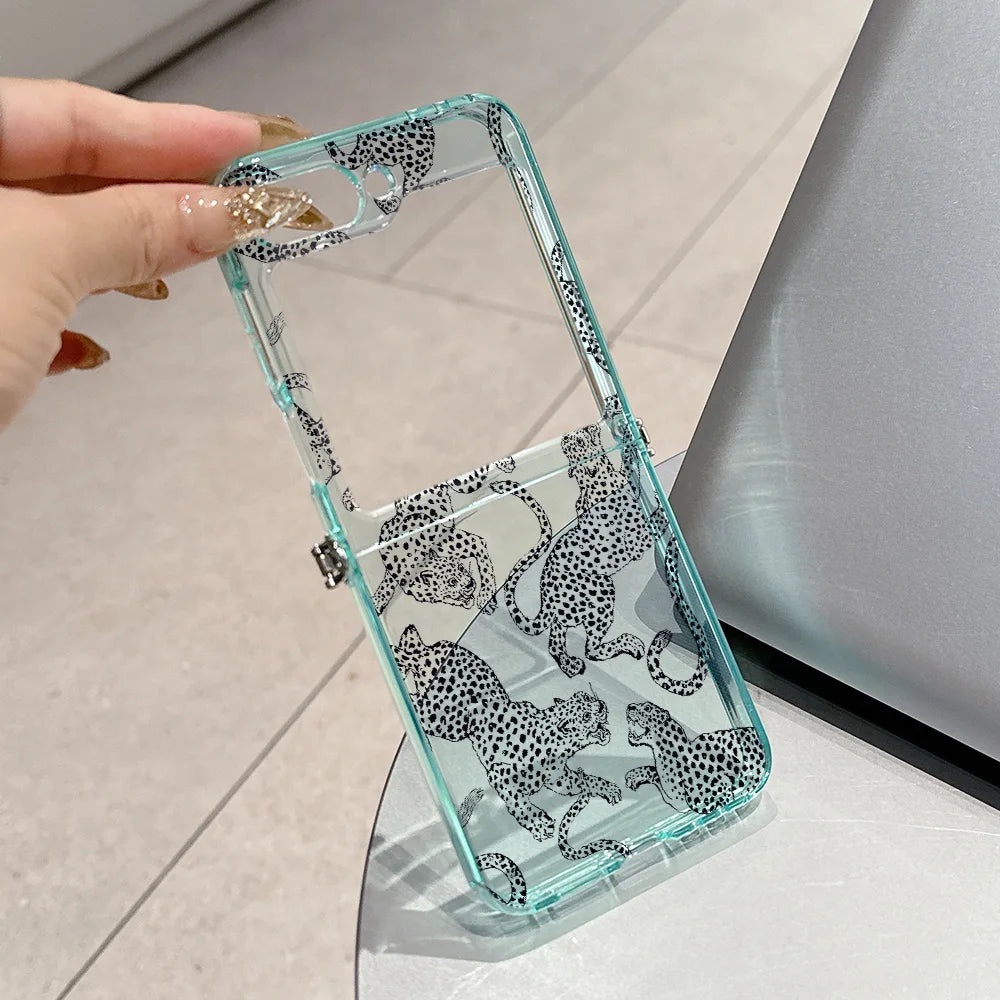 Fashion Pink Leopard Phone Case for Motorola Moto Razr 40 50 60 Ultra 5G Semi-transparent Foldable Soft TPU Cover