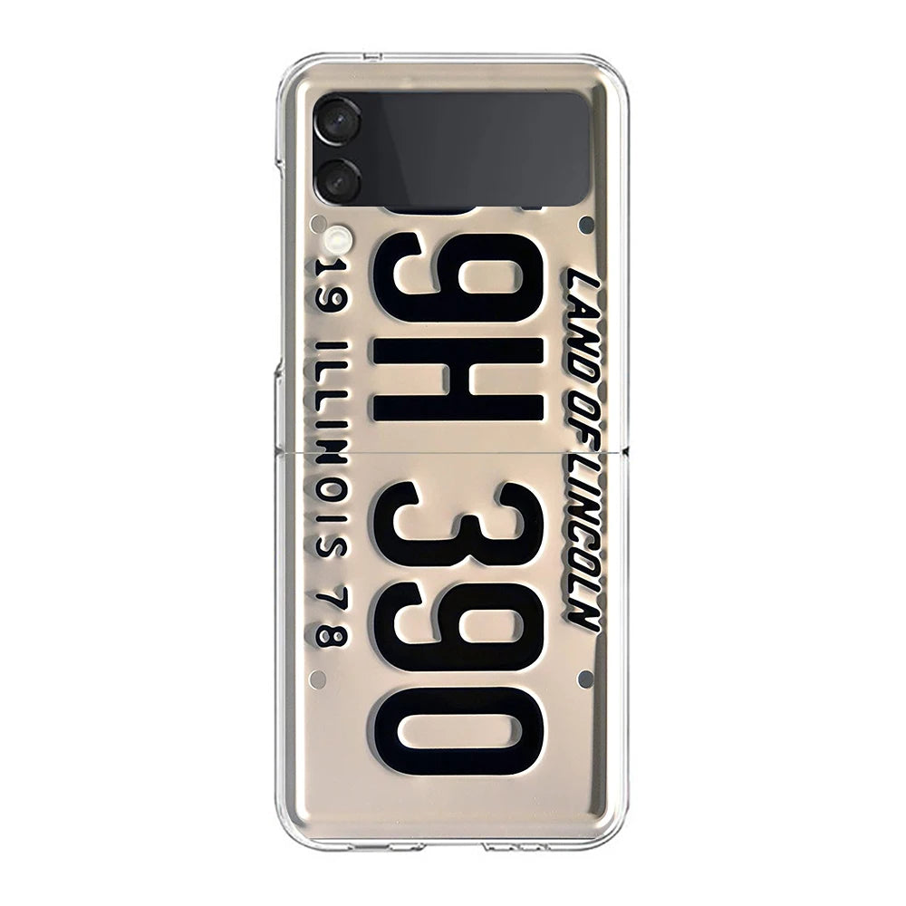 Retro Vintage License Plate Phone Case For Samsung Galaxy Z Flip 7 6 5 4 3 For Samsung Flip7 Flip6 Shockproof Hard Folding Cover