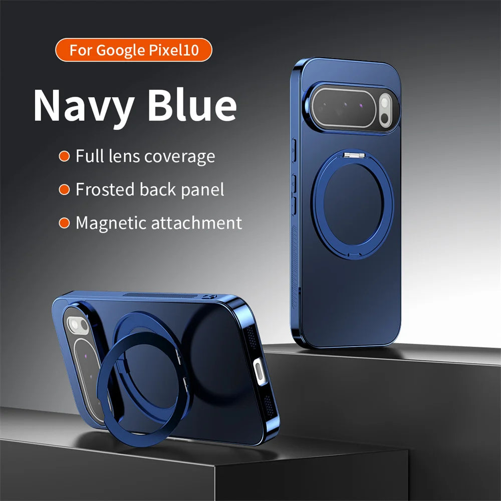 Luxury Rotating Magnet Ring Magnetic Stand Phone Case For Google Pixel9 10 Pro XL 9A 8 8A Solid Color Plating PC Protector Cover