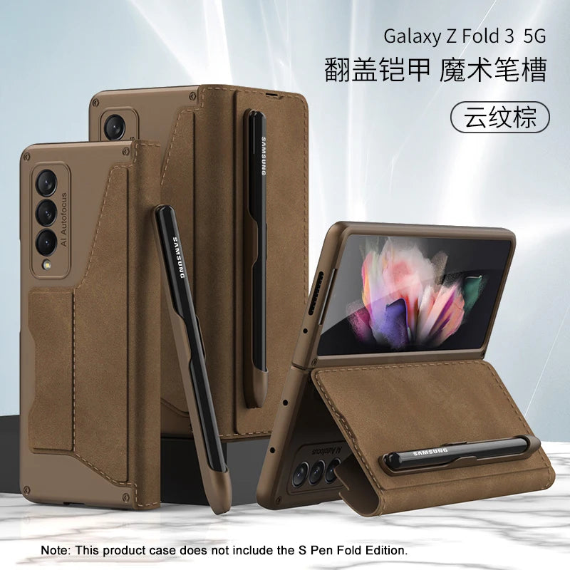 GKK Original Case For Samsung Galaxy Z Fold 4 5 6 5G Case Leather Pen Holder Armor Back Protection Hard Cover For Samsung Z Fold