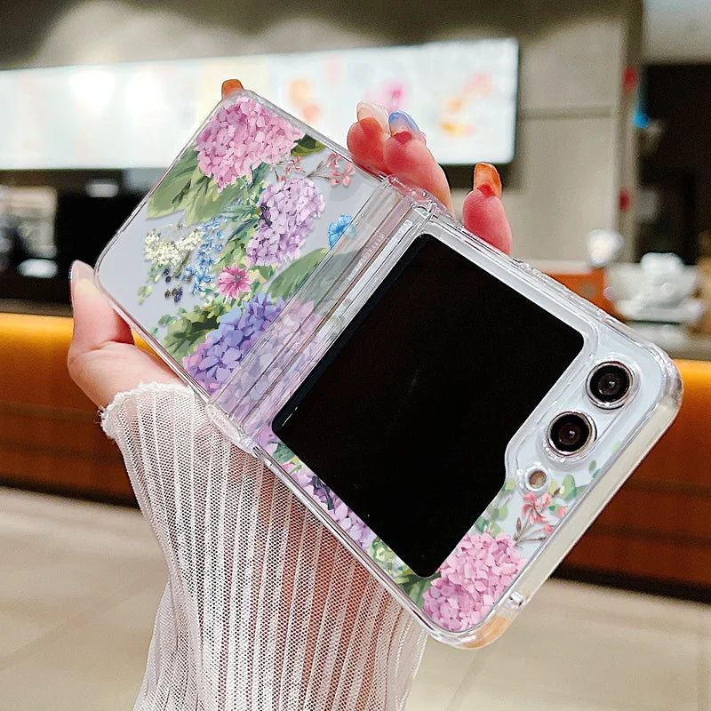Flower Pattern Folding Case For Samsung Galaxy Z Flip7 FE Flip7 Flip6 Clear Shockproof Cover For Samsung Galaxy Z Flip 7 6 5 4 3