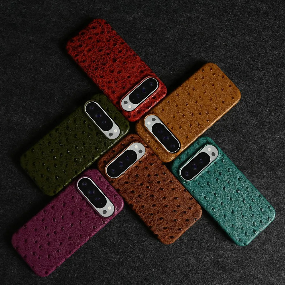 Ostrich Genuine Leather Case for Google Pixel 9 Pro 8Pro 7A 6Pro 6A 5A 9ProXL Luxury Cowhide Back Cover Coque Protective Shell