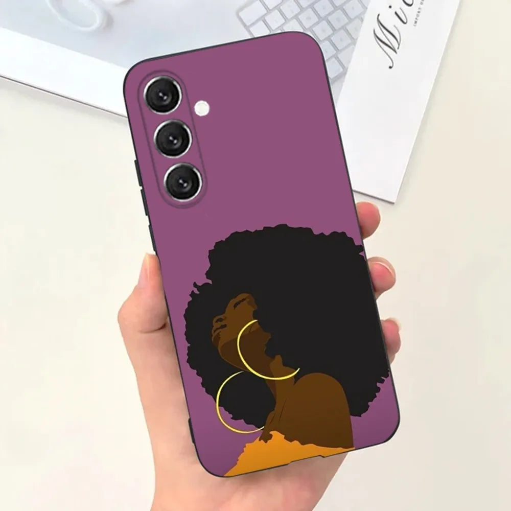 Black Girl Afro  Phone Case For Samsung S25,S24,S21,S22,S23,S30,Ultra,S20,Plus,Fe,Lite,Note,10,9,5G Black Cover