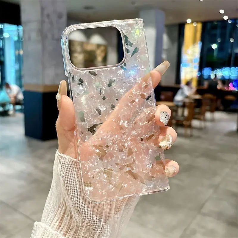 For Google Pixel 10 Pro Fold Case Fashion Flower Print Phone Back Cover Dreamy Pearl Glitter Shockproof Hard Shell
