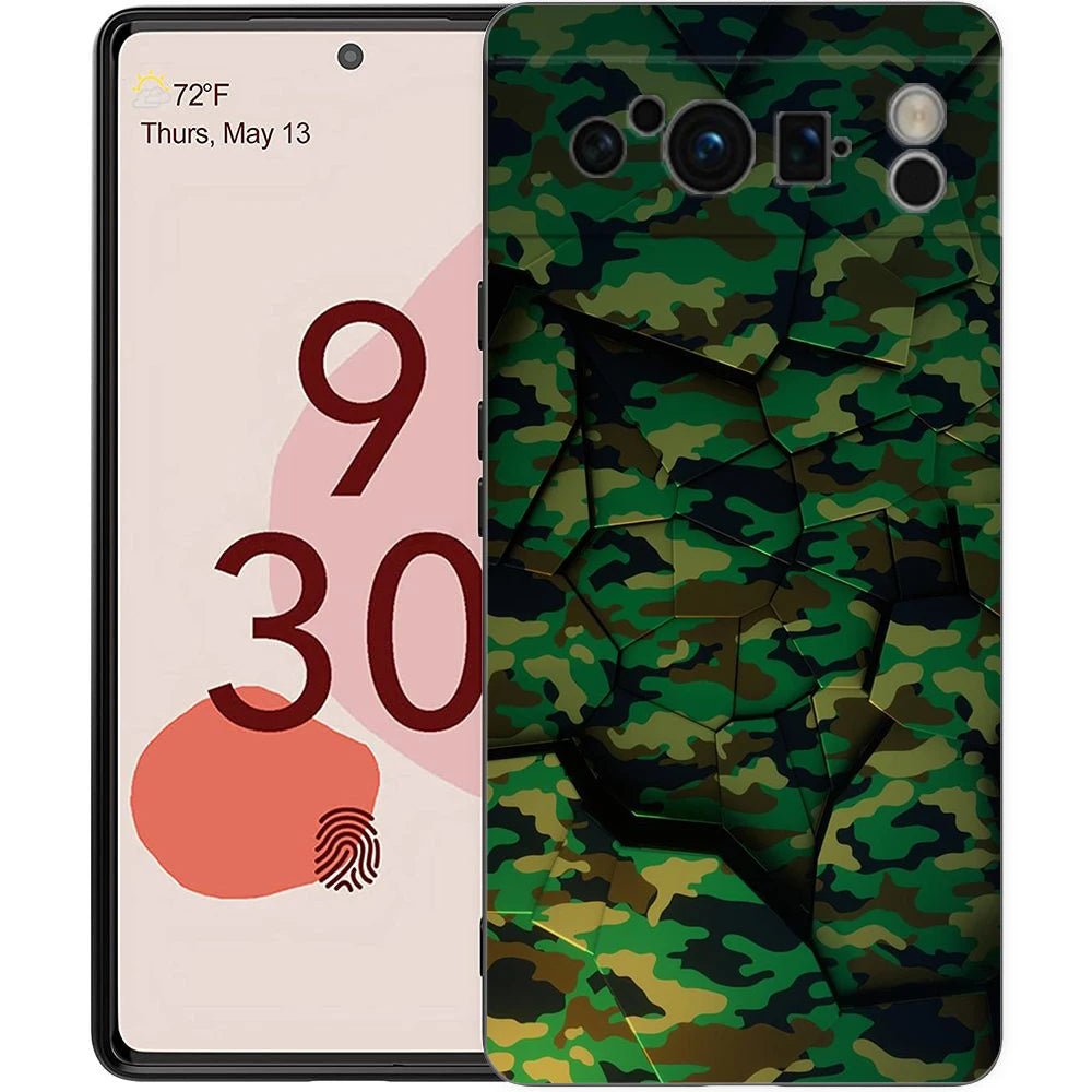 Luxury TPU Phone Case For Google Pixel 9 8 8A 7 7A 6 Pro XL 6A 5G Camouflage Camo Military Army Black Soft Back Cover