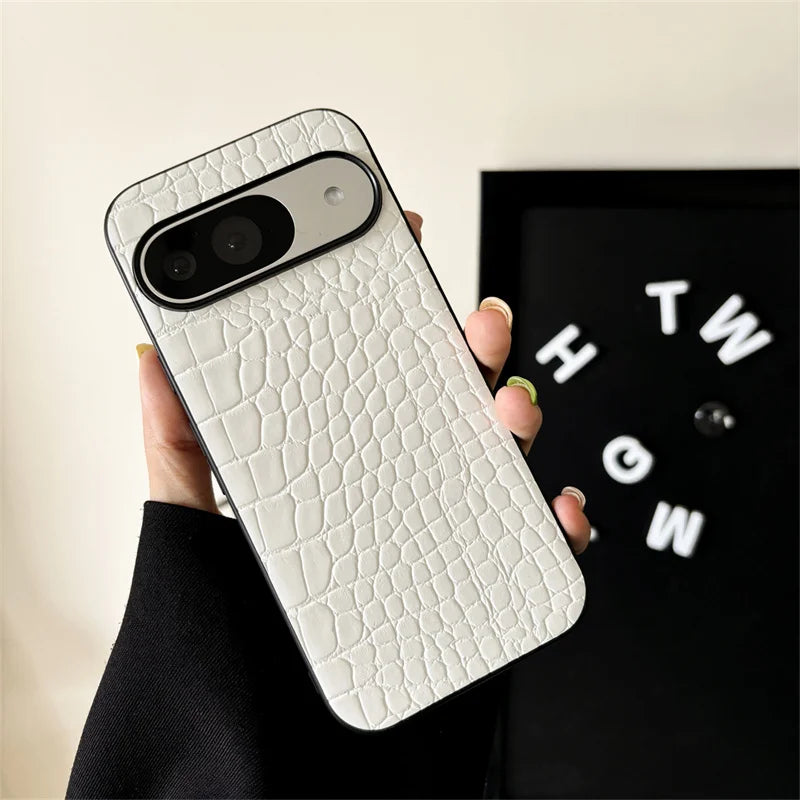 Stylish Retro Crocodile Pattern Phone Case For Google Pixel 9 Pro XL Luxury Animal Texture PU Leather Shockproof protective Case