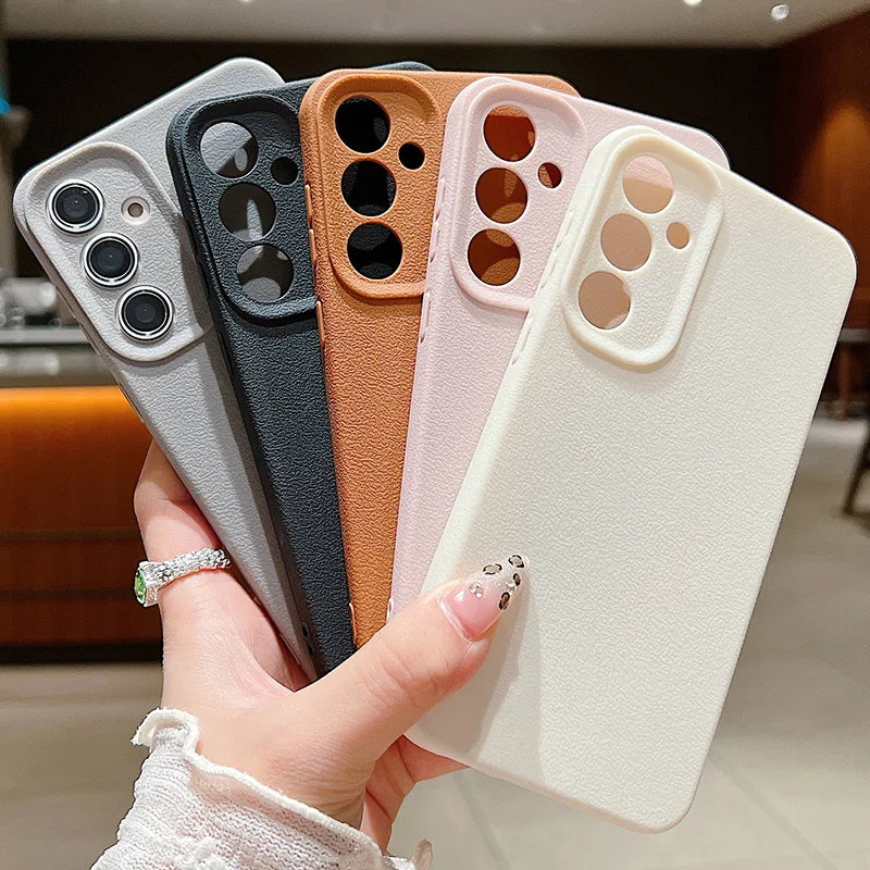 Leather Texture Soft TPU Case For Samsung Galaxy S24 S23 FE S25 S22 Ultra A15 A16 A25 A34 A35 A56 A53 A54 A55 A26 5G Phone Cover