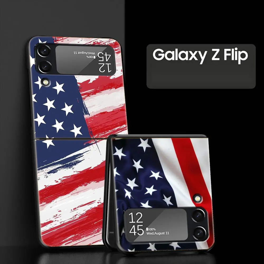 Hard PC Phone Case For Samsung Galaxy Z Flip 7 6 5 4 Black For Galaxy Z Flip 3 Foldable Shockproof American United States Flag