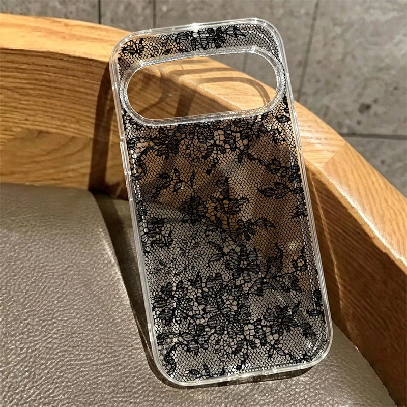 For Google Pixel 11ProXL Luxury White Black Lace Floral Phone Case for Google Pixel 11 Pro XL 6 7 8 9 10 Pro 6A 7A Clear Cover