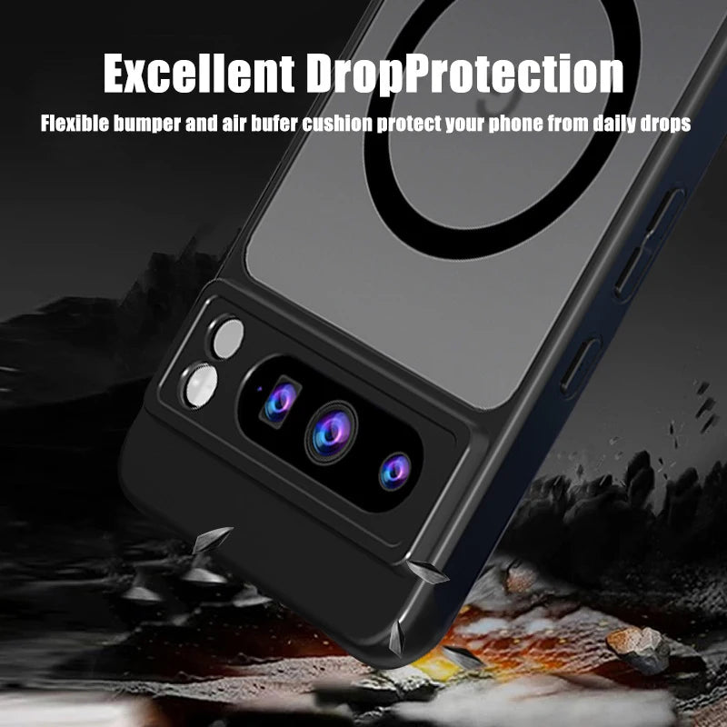 Matte Magnetic Case For Google Pixel 10 9 8 Pro 8A 9A Pixel 9 10 Pro XL For Magsafe Wireless Charging Purple Flowers Phone Cover