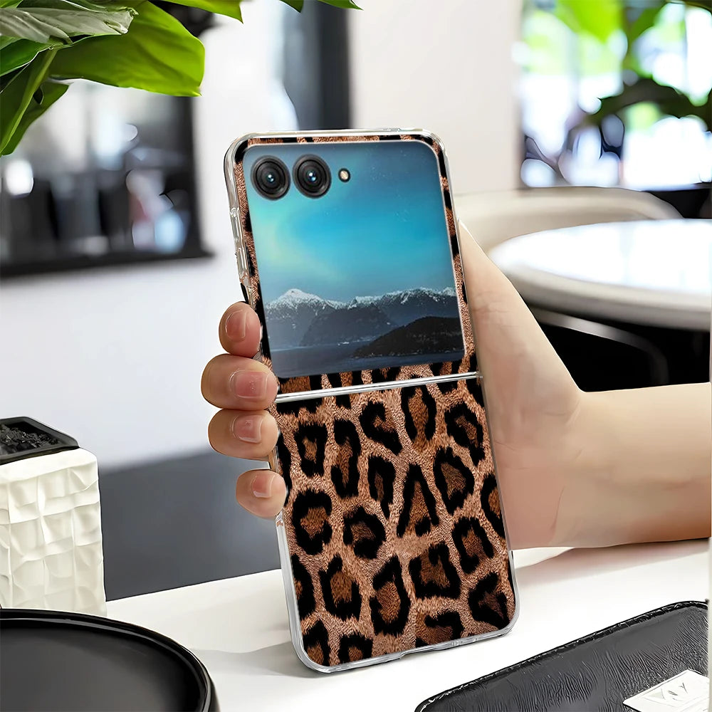 Black Leopard Print Phone Case for Motorola Razr 60 50 Ultra 40 Ultra Razr Plus 2025 2024 2023 Clear Hard Cover Fundas