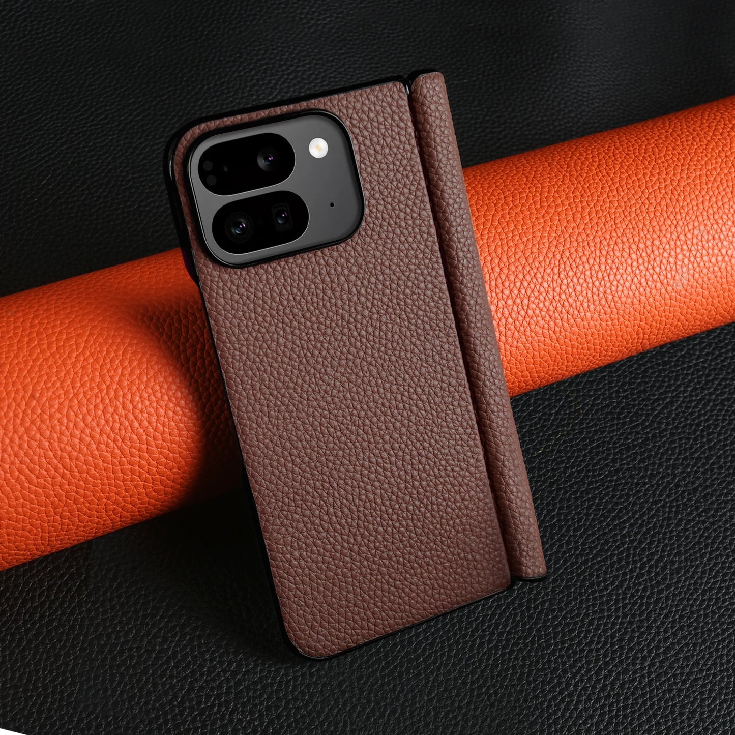 For Google Pixel 9 Pro Fold Case Genuine Leather Cover Pixel 9Pro Fold Capa Protective Etui Back Coque Carcasa without front