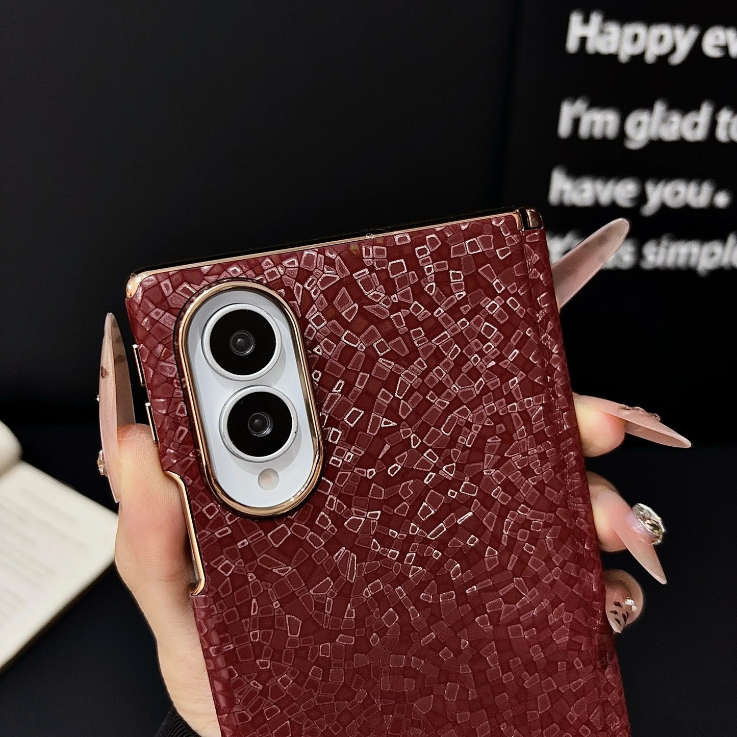 Luxury Business Mosaic Stone Texture Phone Case for Samsung Z Fold 8 Wide Axis Protection Shockproof Skin Feel Slim Fit Cover