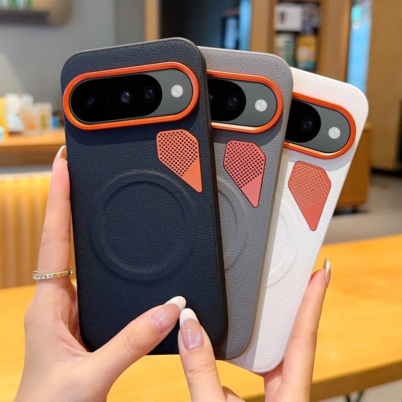 For Google Pixel 10 10 Pro 10 ProXL Large Hole Metal Lens Protective Ring Heat-Dissipating Magnetic Shockproof Phone Case