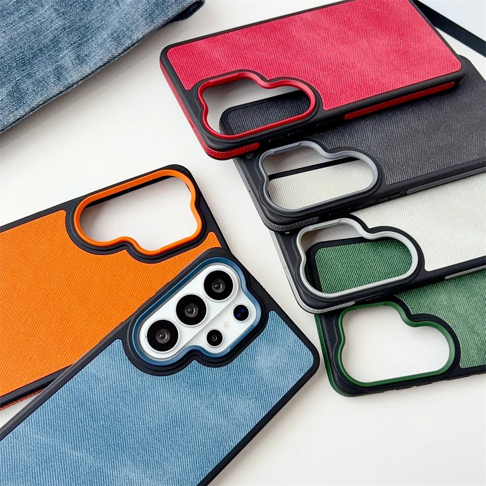 Luxury Canvas Denim Matte Phone Case for Samsung S26 Edge S25 Ultra S23 S24 Plus FE  Hybrid PC Protection Shockproof Back Cover