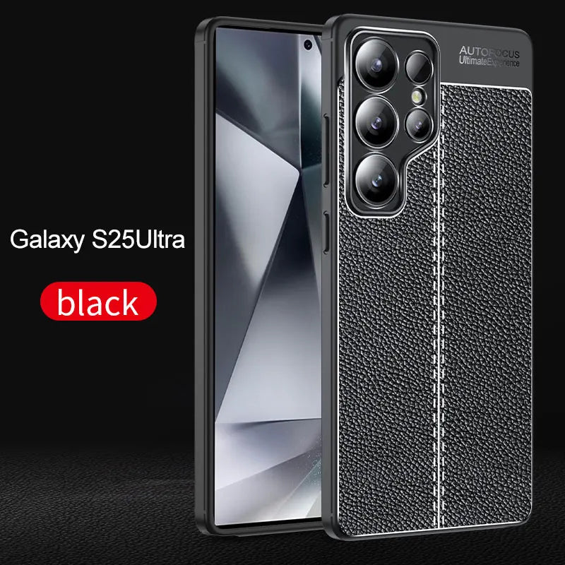 For Samsung Galaxy S25 Shockproof phone case Genuine leather textured soft silicone cell phone back cover For S25 PULS ULTRA