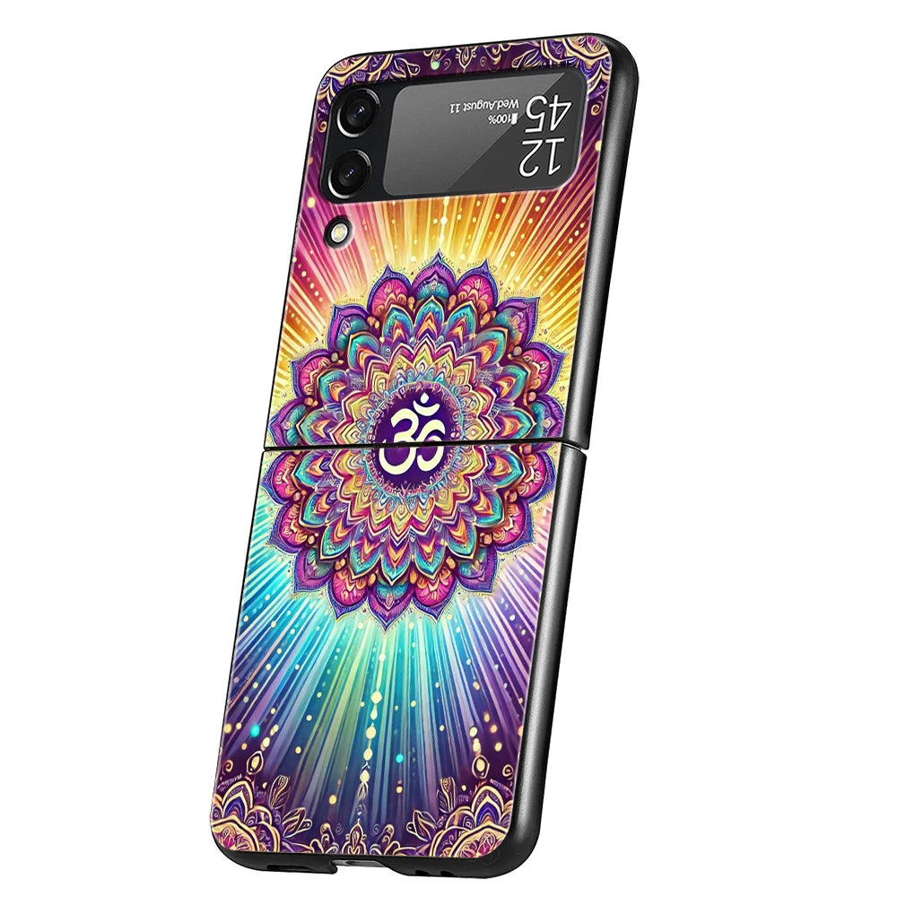 Indian Pattern Mandala Hard PC Phone Case For Samsung Galaxy Z Flip 7 6 5 4 Black Cover For Galaxy Z Flip 3 Foldable Capas Coque